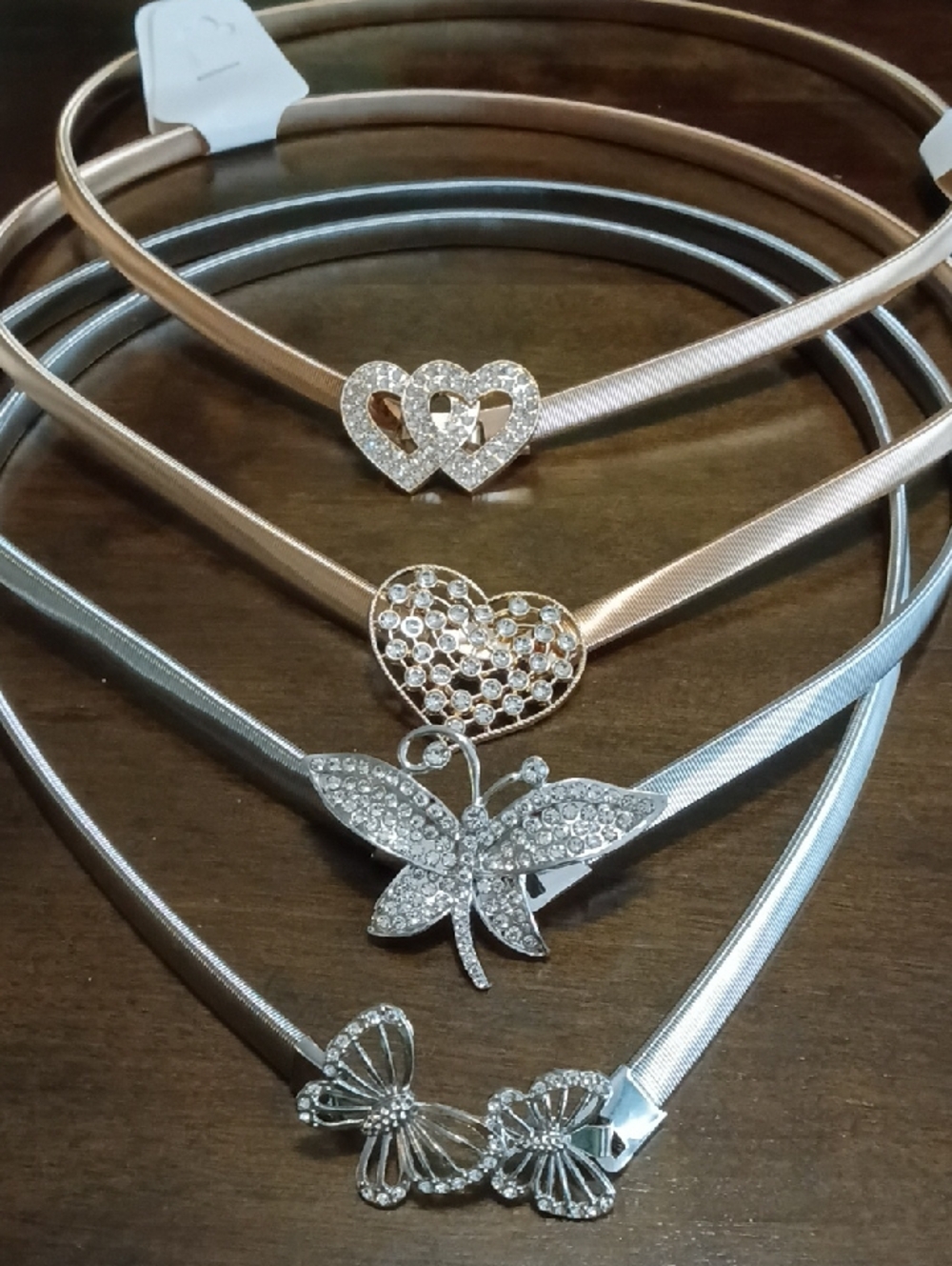 Nwt Stretchy Belts Rhinestone Heart & Butterfly Women’s Gold and Silve Choose 1
